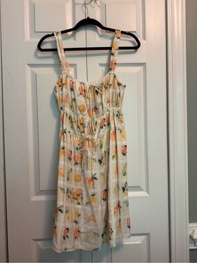 Abercrombie & Fitch White Sundress with Yellow & Orange Citrus Print